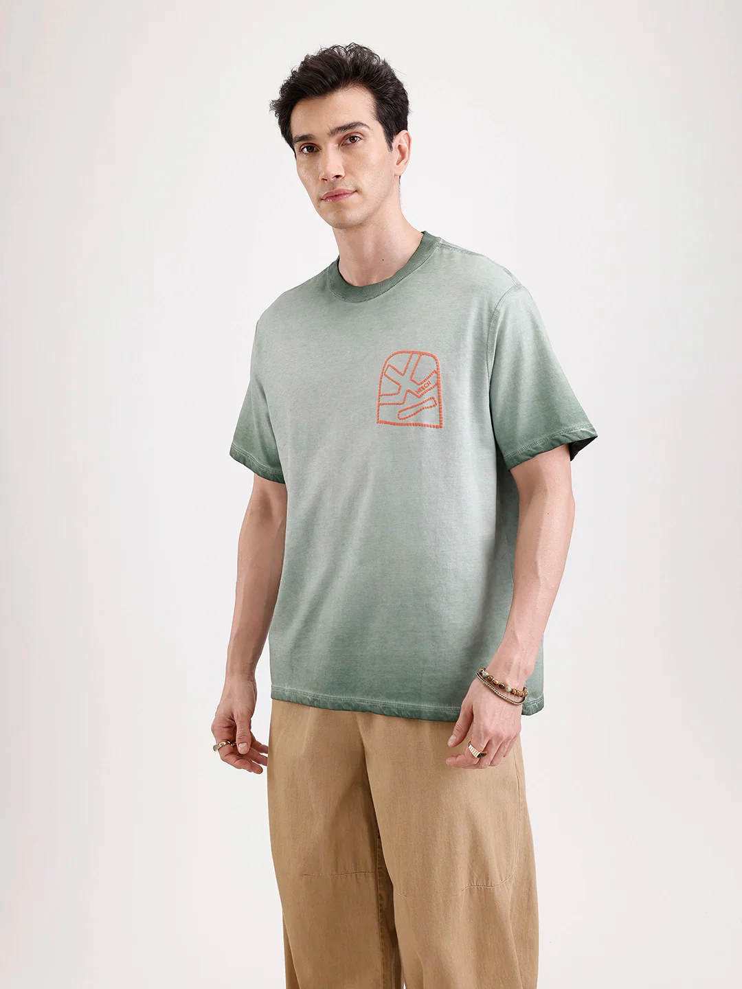 Washed Puff Printed Oversized T-Shirt | Olive - Image 4