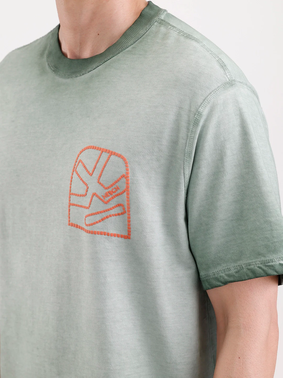 Washed Puff Printed Oversized T-Shirt | Olive - Image 5