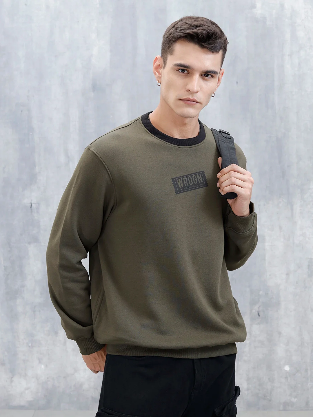 Wrogn Comfort Fit Graphic Sweatshirt | Olive