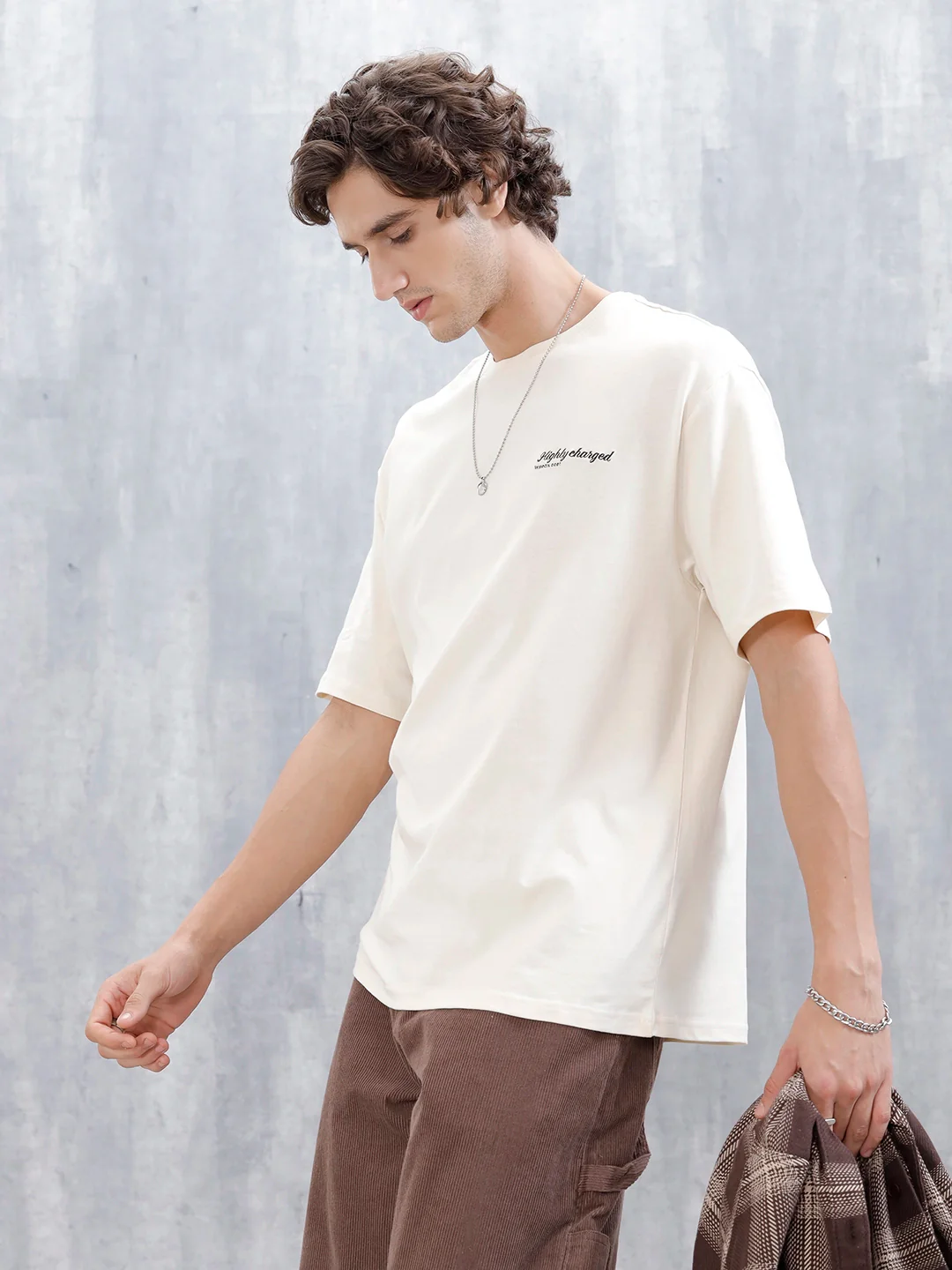 Wrogn Embroidered T-Shirt For Men's | Beige