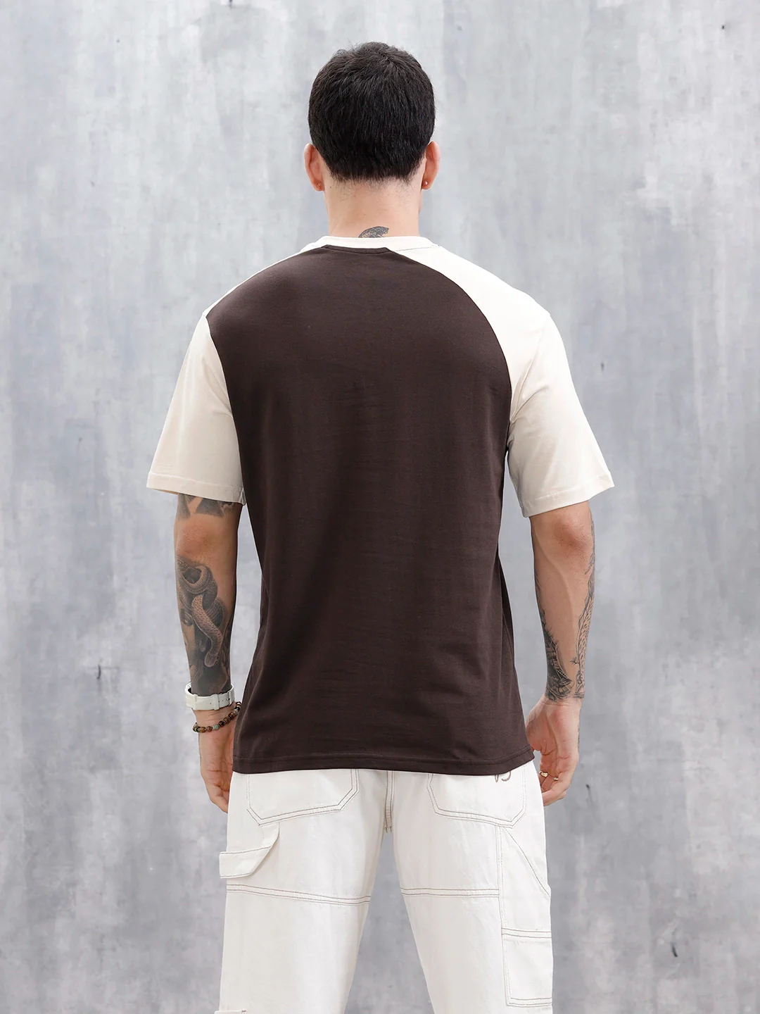 Wrogn Men's Casual Colorblocked T-Shirt | Dark Brown - Image 3