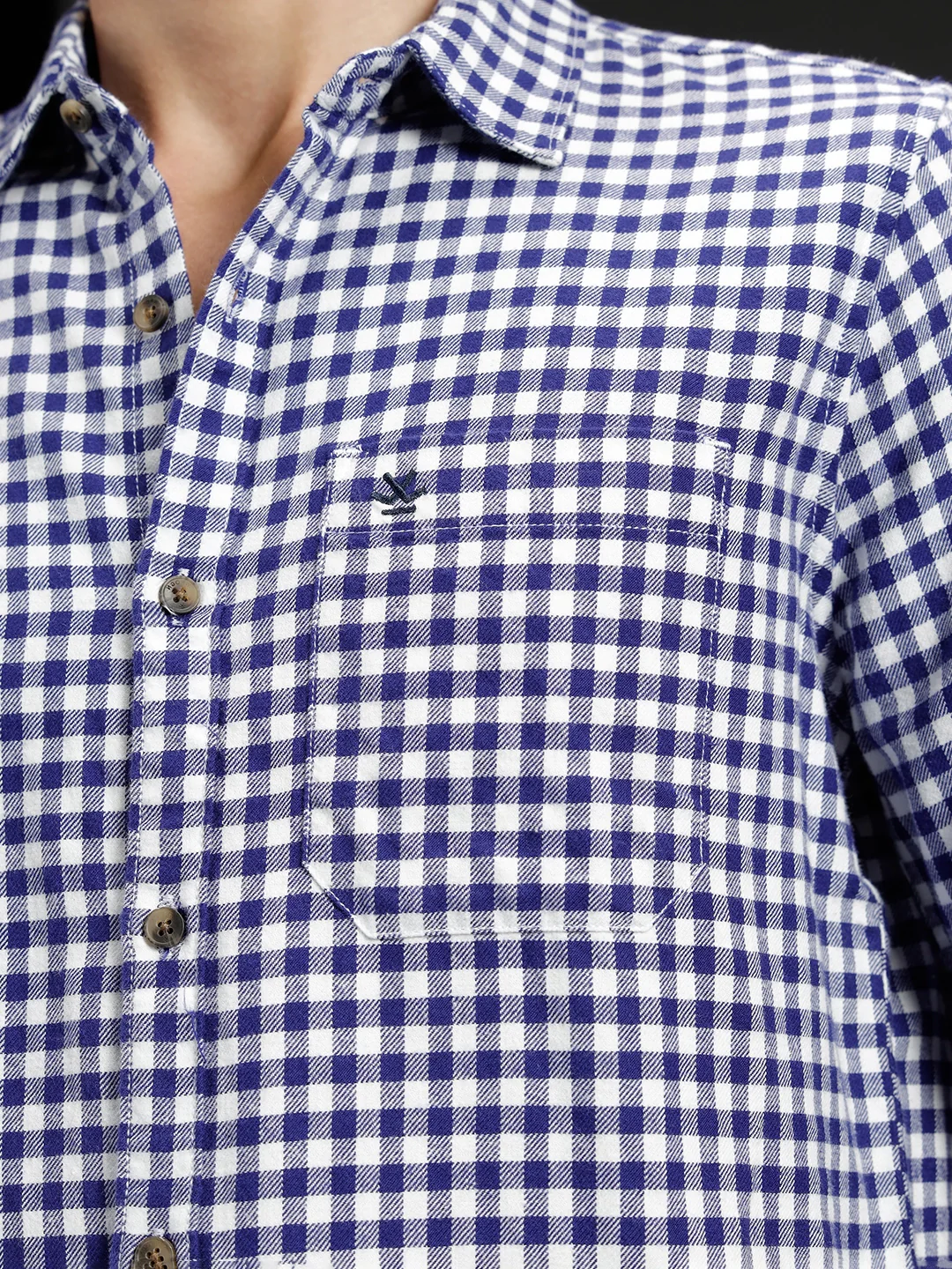 Wrogn Men's Classic Gingham Checked Shirt | Navy Blue - Image 5