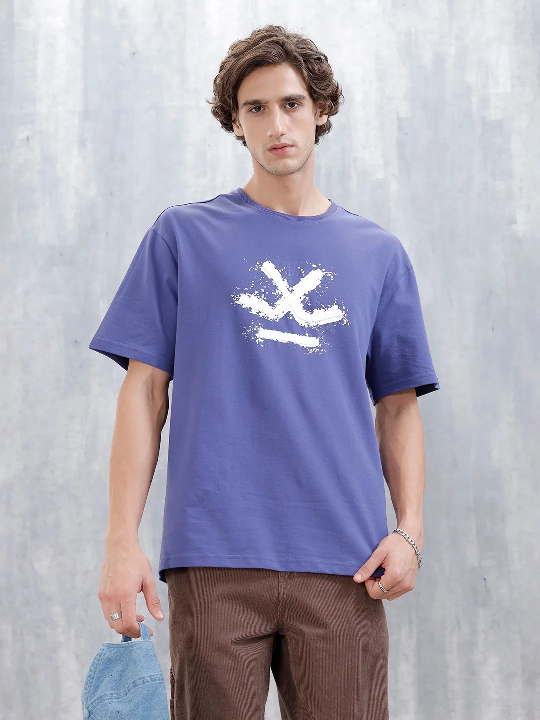 Wrogn Oversized Fit Graphic T-Shirt | Dark Blue